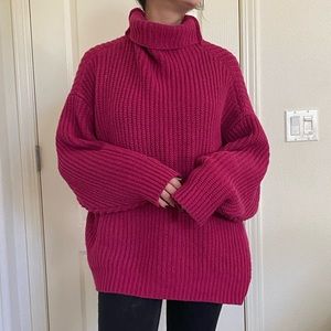 Pink knit mock turtleneck sweater